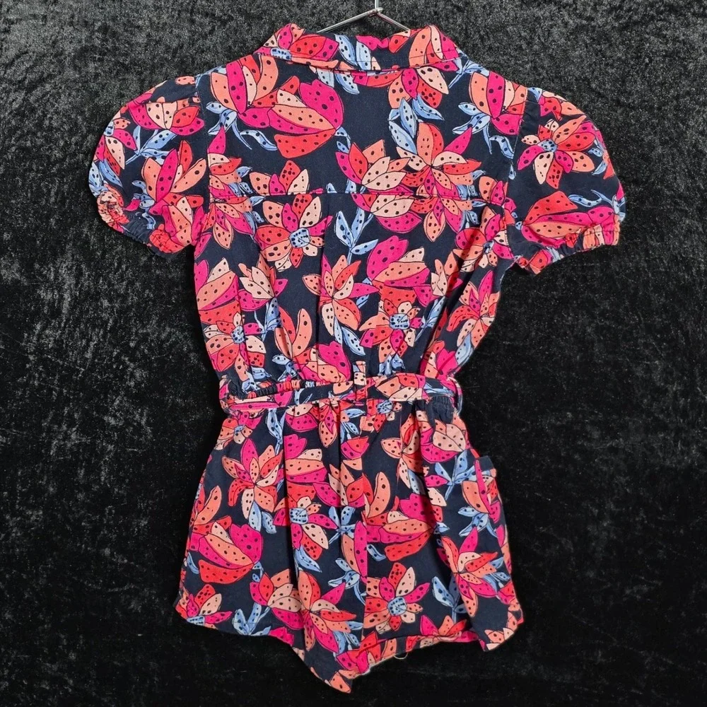 Vince Camuto Kids Girls Navy Pink Floral Zip Front Cotton Romper Size 6